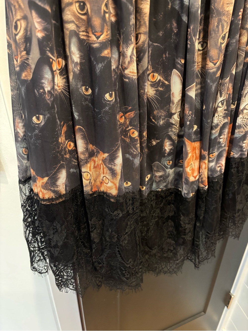 Dressed in LALA Purr Mesh Maxi Skirt Large Black Lace Cat Camo Graphic Print NWT - Picture 8 of 12